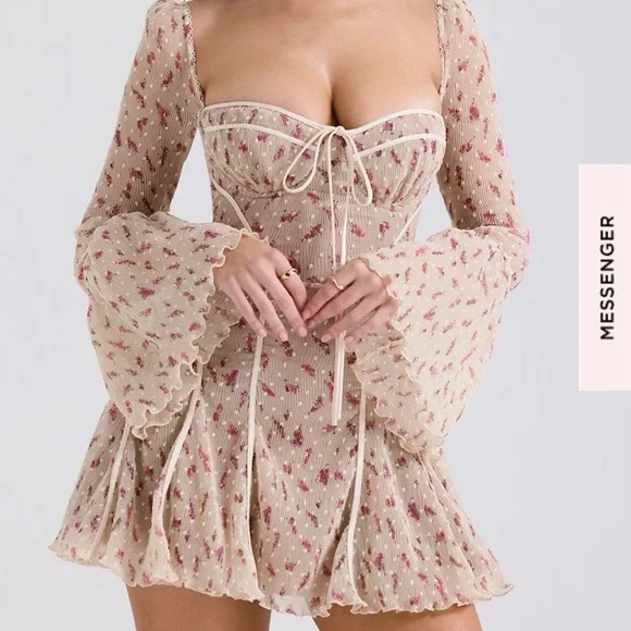 House of CB Floral Mini Dress in Cream and Pink - Picture 1 of 4